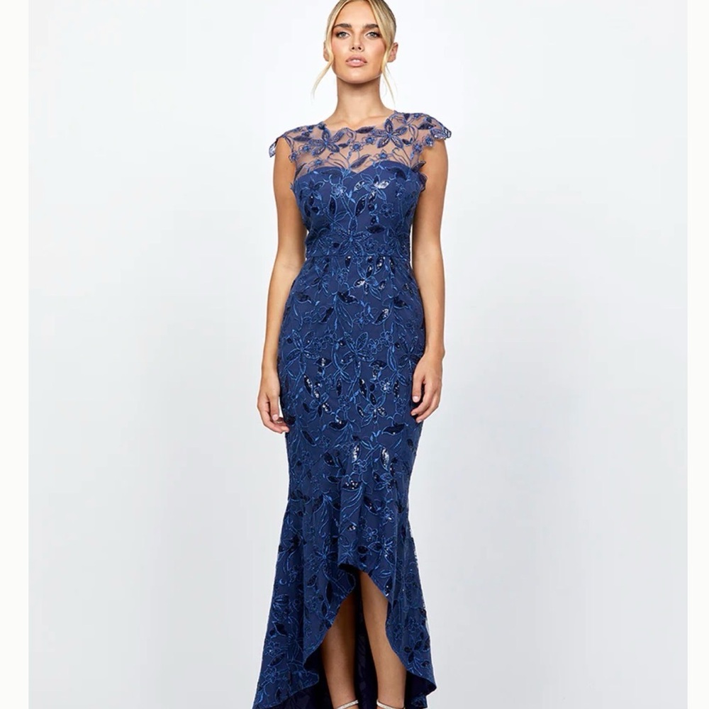 Chic Navy Lace High Low Dress